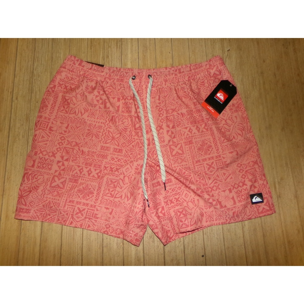 Quiksilver Mens Swim Shorts Coral Pink Tribal Print 7" Inseam XL NEW